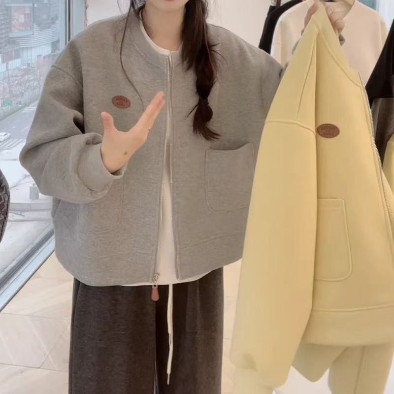 Damen Oversized Sweatjacke Praktische Taschen Modisch Grau Eveloria