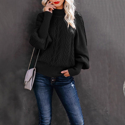 Damen Grobstrickpullover Stehkragen Ballonärmel Eveloria