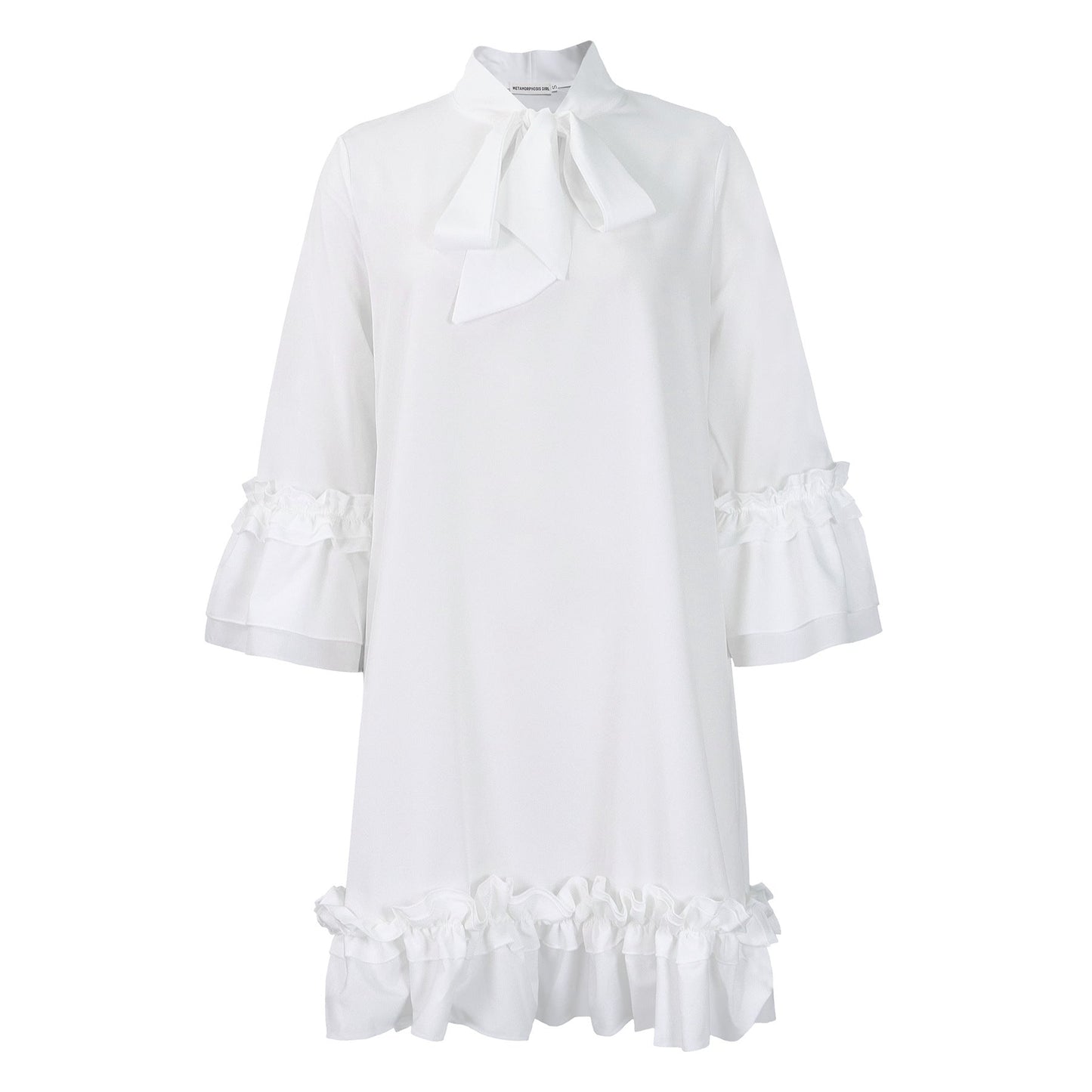 Damen Kleid Rüschendetails Stehkragen Eveloria