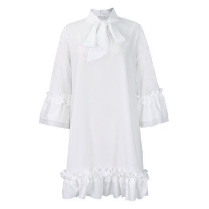 Damen Kleid Rüschendetails Stehkragen Eveloria