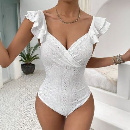 Damen Blusenbody Rüschendetails V-Ausschnitt Eveloria