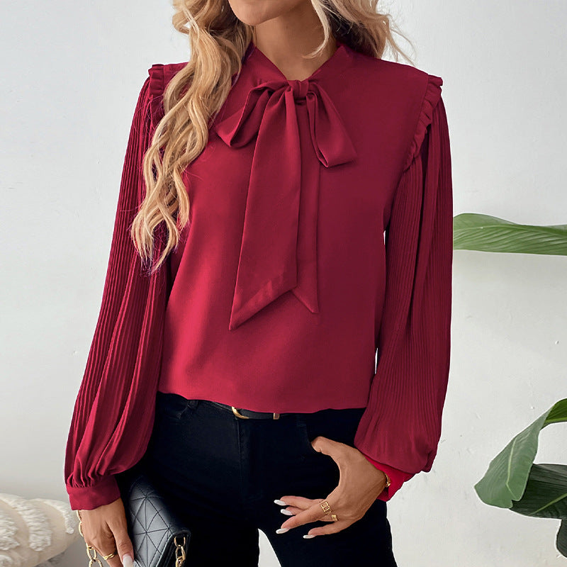Damen Bluse Rüschen Schleifenakzent Elegantes Design - Eveloria
