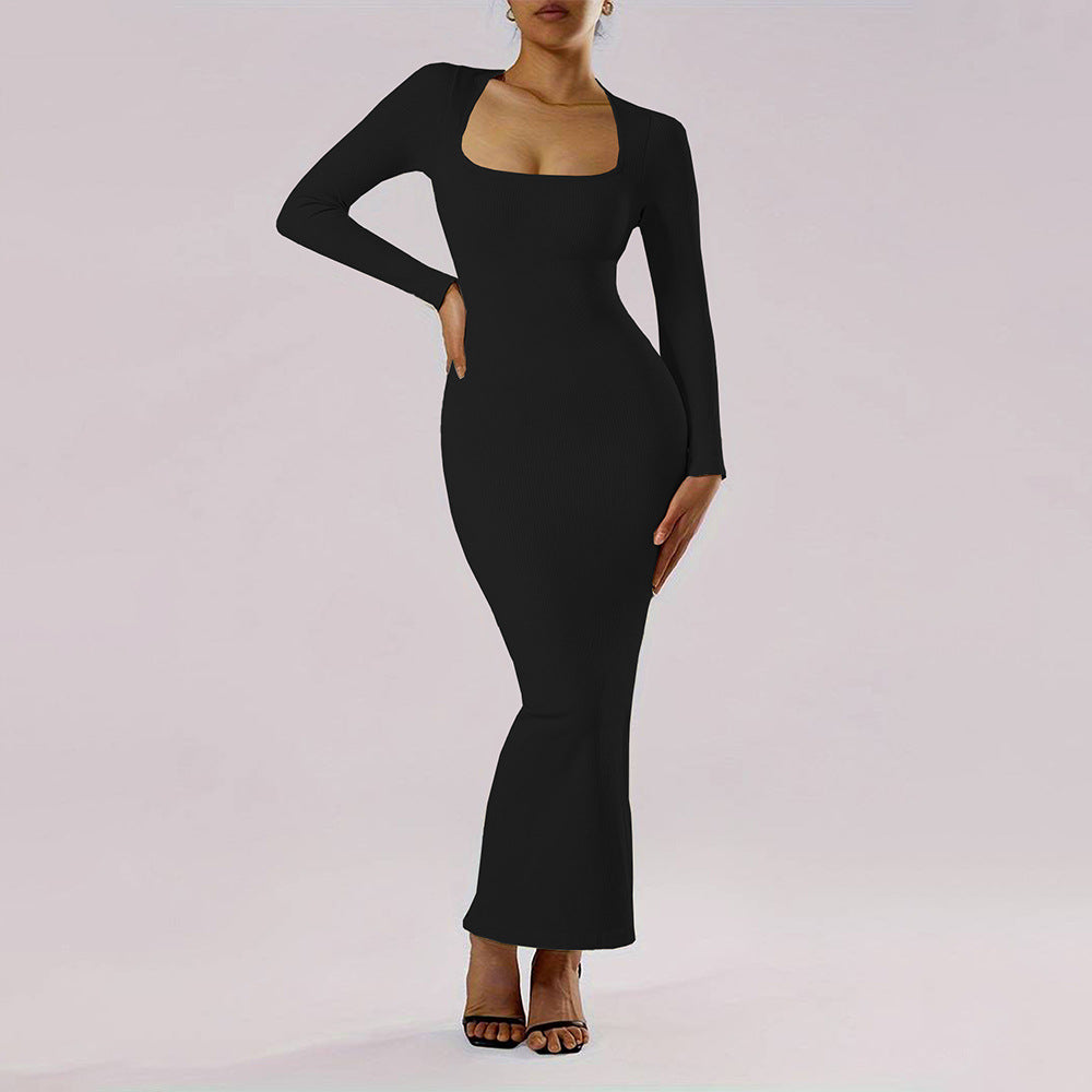 Damen Maxikleid Langarm Figurfreundlich Tiefes Dekolleté