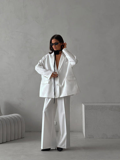 Damen Zweiteiler-Set Oversized Blazer Weite Hose Eveloria