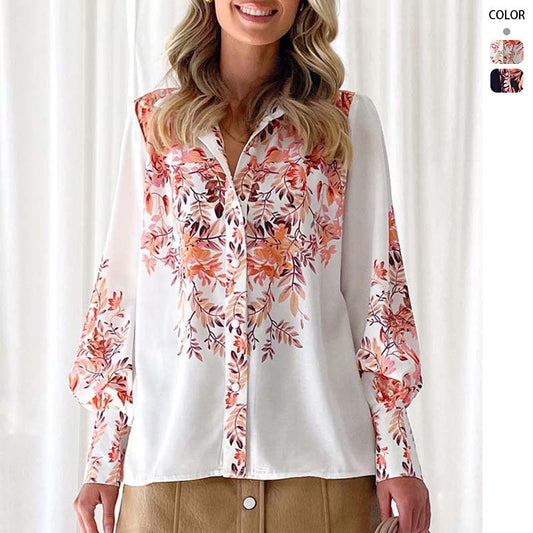 Damen Langarmbluse Floralmuster Elastisch Weiß - Eveloria