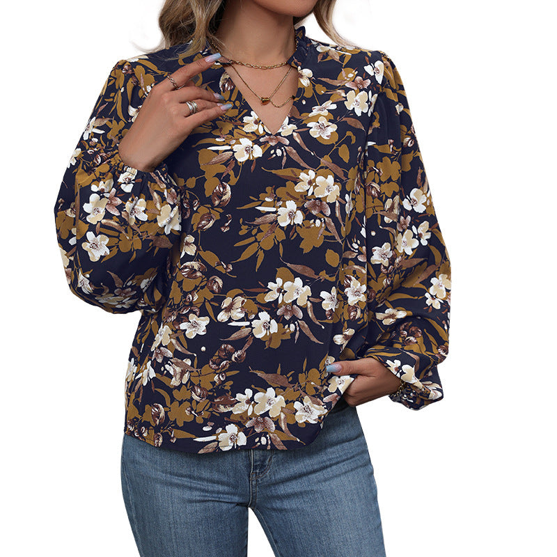 Damen Bluse Floralmuster Weite Ärmel Eveloria