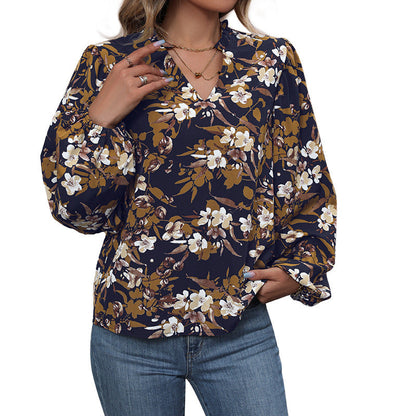 Damen Bluse Floralmuster Weite Ärmel Eveloria
