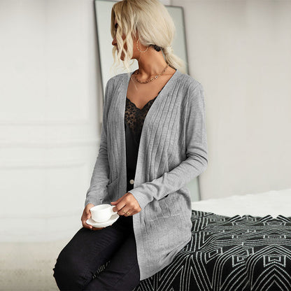 Damen Strickjacke mit Taschen und Struktur Oberfläche