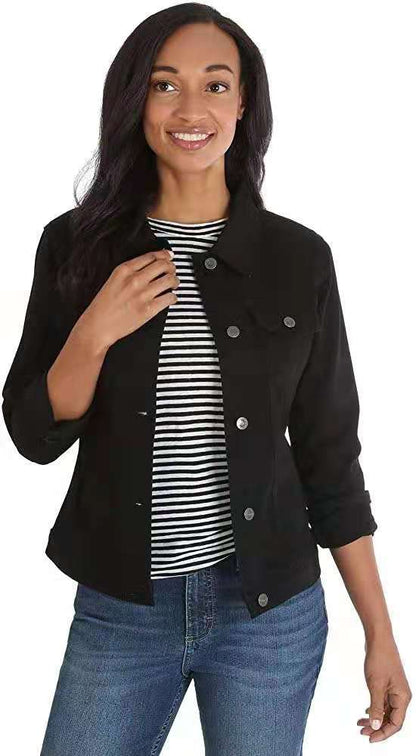 Damen Denimjacke Klassisch Dekorative Nähte Blau Eveloria