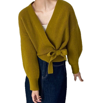 Damen Wickelpullover V-Ausschnitt Taillenzug Eveloria