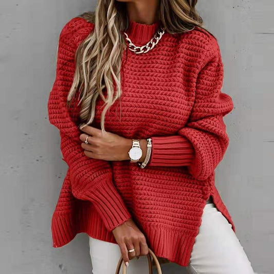 Damen Strickpullover Waffle-Muster Weite Ärmel Beige - Eveloria