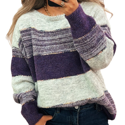 Damen Oversized-Pullover Streifenmuster Lässig Grau