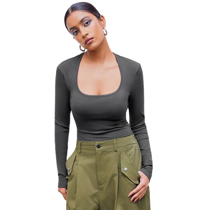 Damen Langarmshirt Rundhalsausschnitt Rippstruktur Eveloria