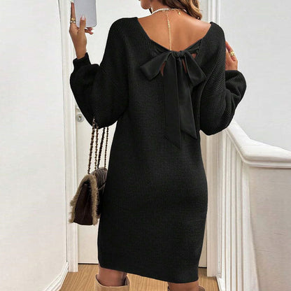Damen Strickkleid Rückenausschnitt Schleife Eveloria