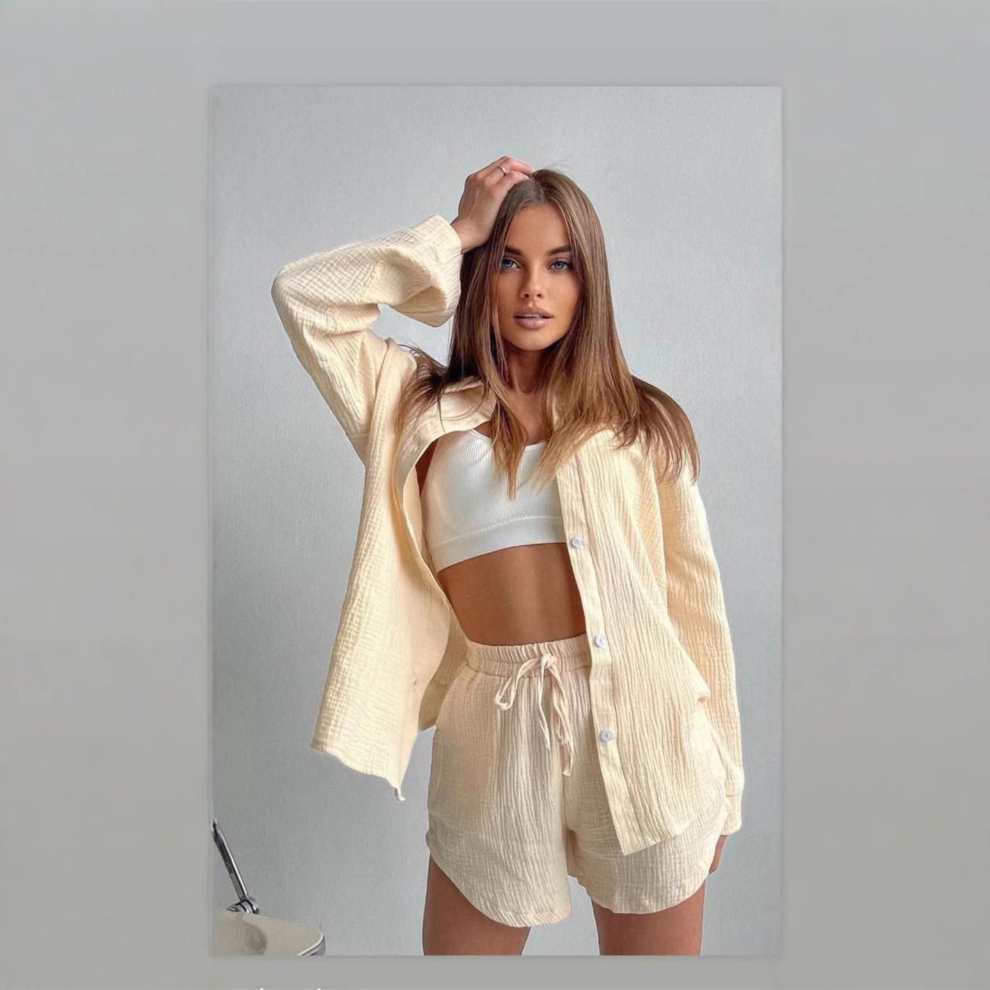 Damen Kurzarm-Set Komfort-Oberteil Weite Shorts