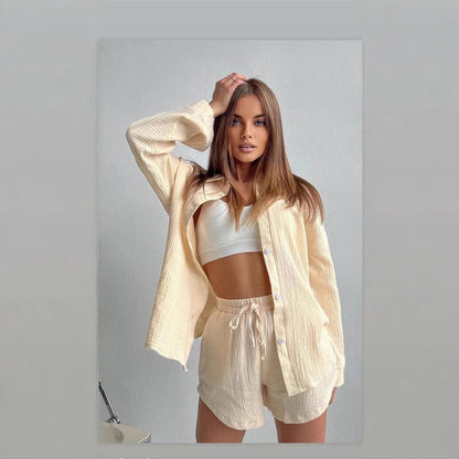 Damen Kurzarm-Set Komfort-Oberteil Weite Shorts