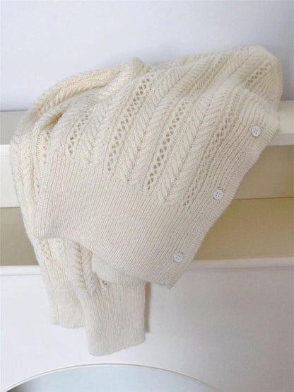 Damen Strickjacke Filigran Muster Knopfdetails Eveloria