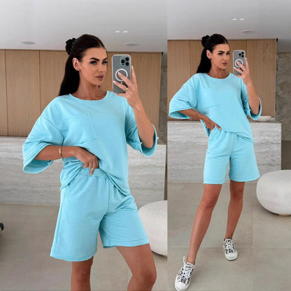 Damen Freizeitanzug Oversized T-Shirt und bequeme Shorts
