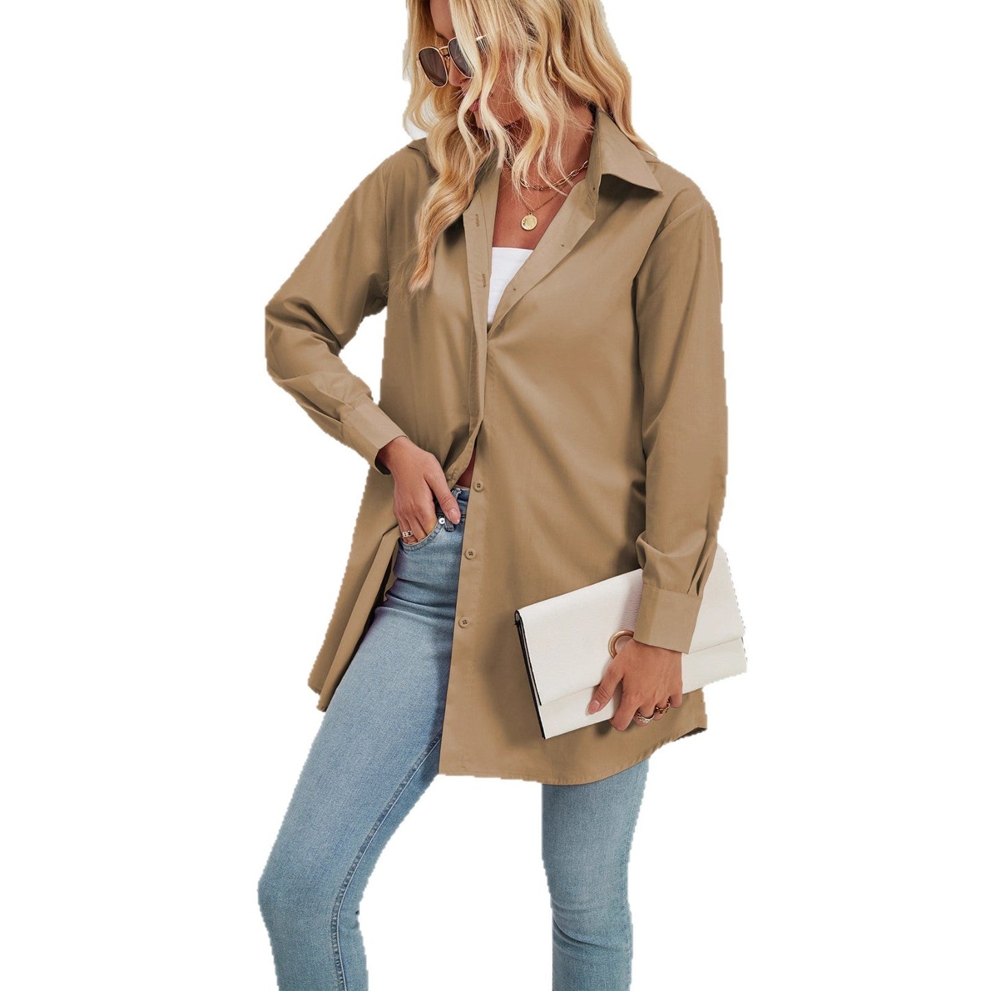 Damen Blusenhemd Langarm Elegant Moderner Schnitt Weiß Eveloria