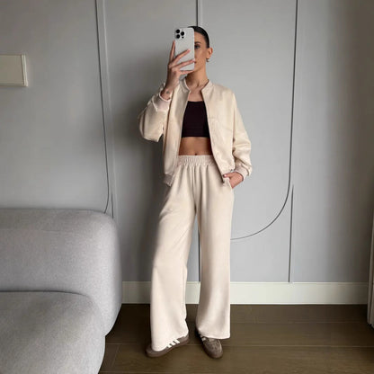 Damen Freizeitanzug-Set Cropped Oberteil Weites Hosenbein