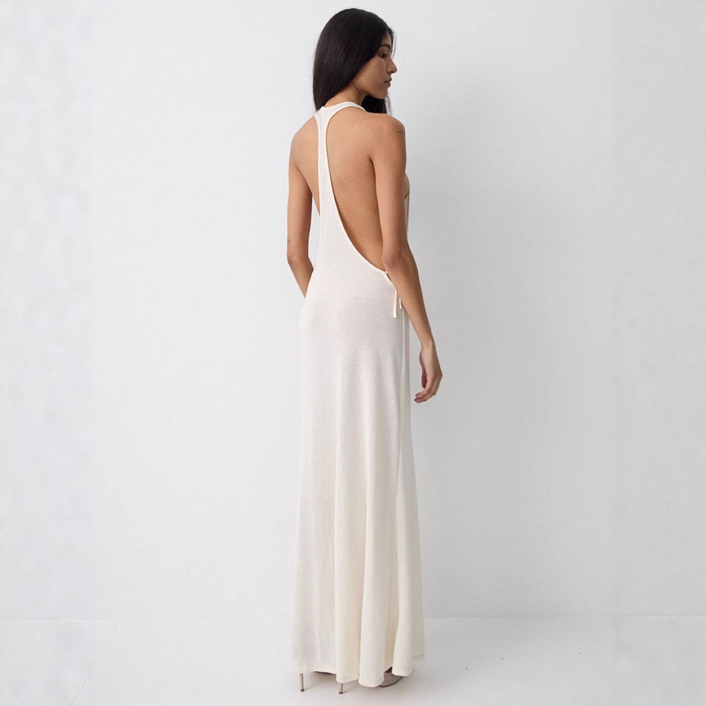 Damen Seidenkleid Lang Elegant Schleifen
