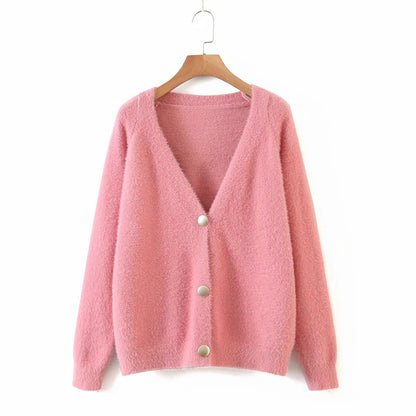 Damen Oversize Strickjacke Große Knöpfe Kuschelig Beige