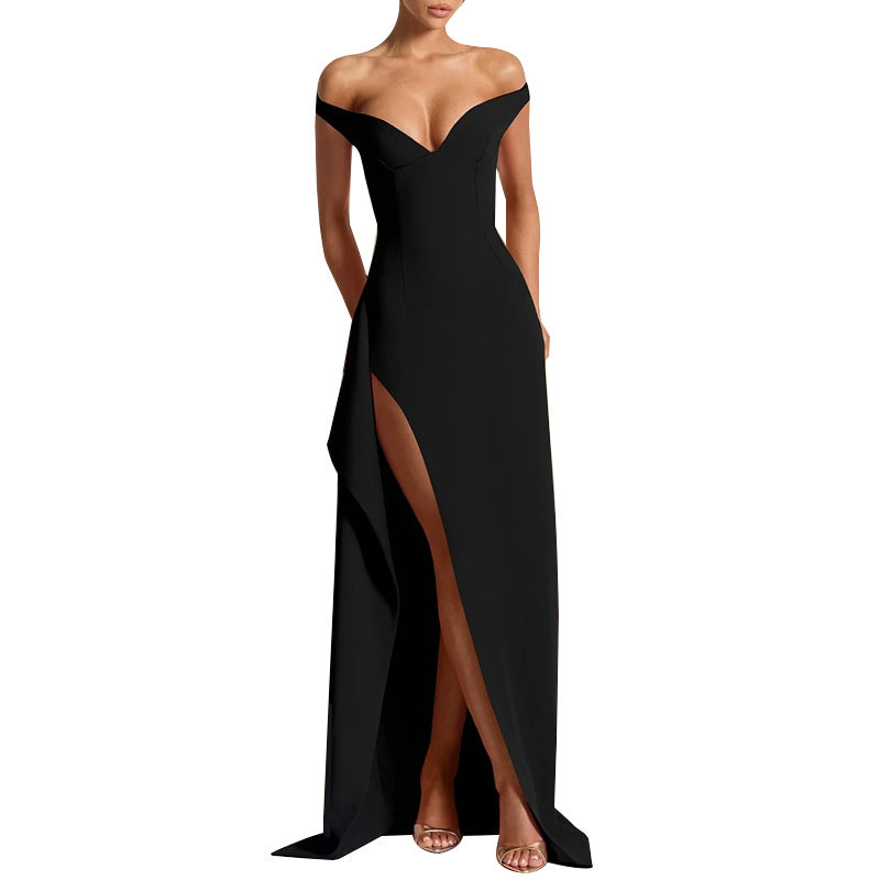 Damen Abendkleid mit tiefem Ausschnitt und seitlichem Schlitz Eveloria