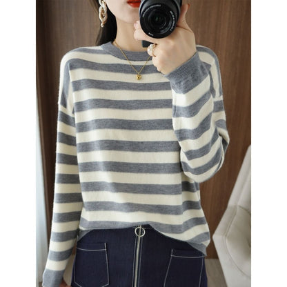 Damen Strickpullover Lässig Breitgestreift Eveloria