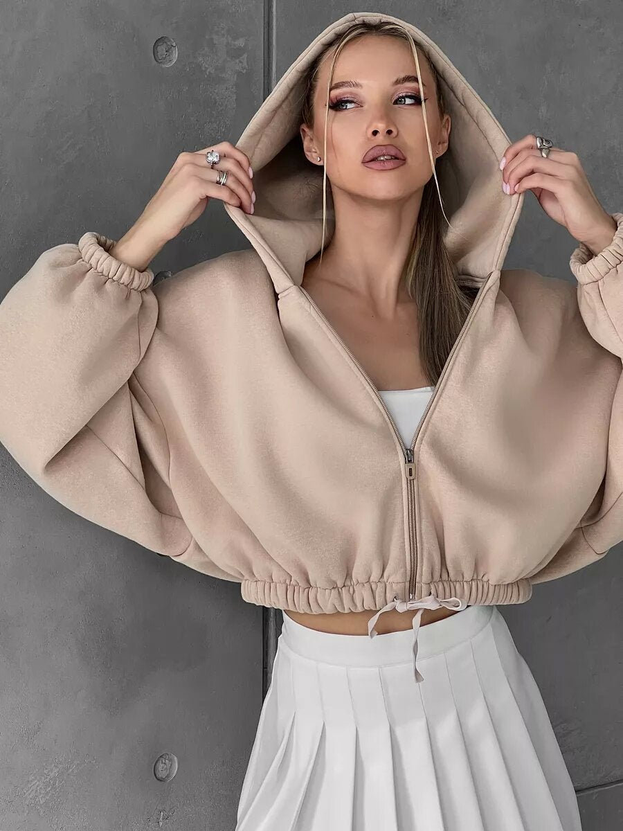 Damen Hoodie Reißverschluss Kordelzug Eveloria