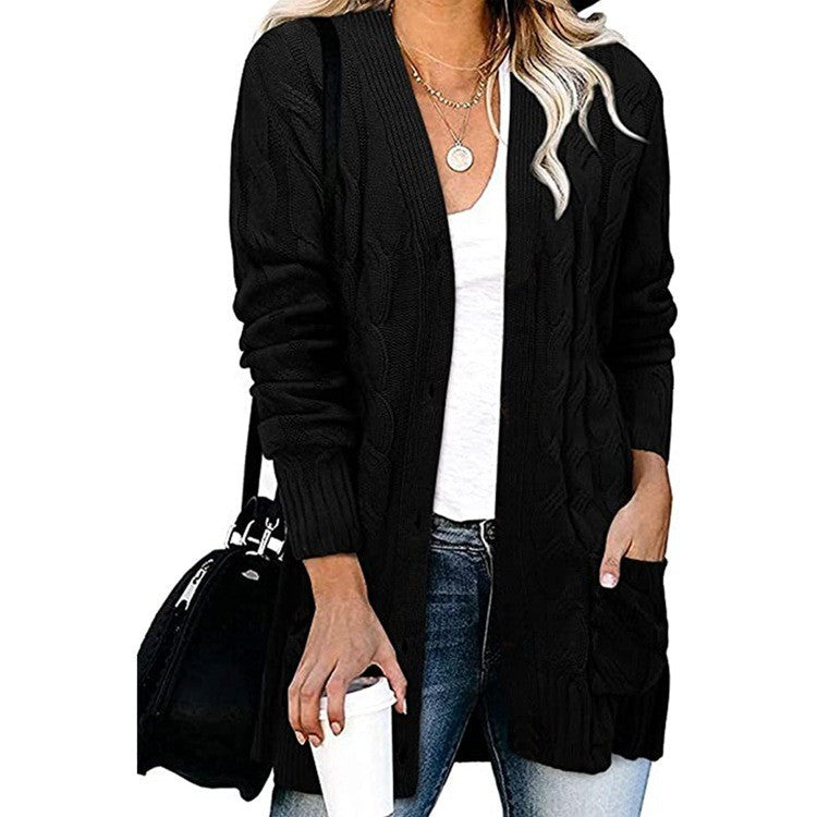 Damen Strickjacke Kabelmuster Offene Taschen Eveloria
