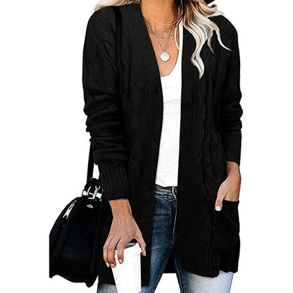 Damen Strickjacke Kabelmuster Offene Taschen Eveloria