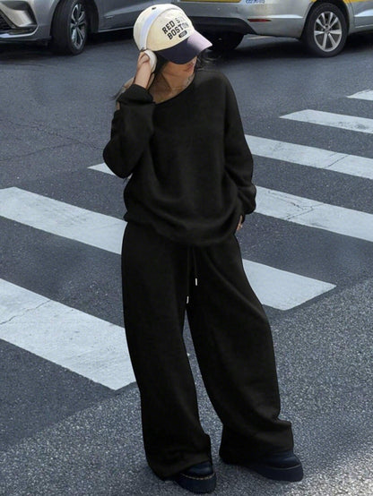Damen Oversized Sweatshirt Set mit weiter Freizeithose Eveloria