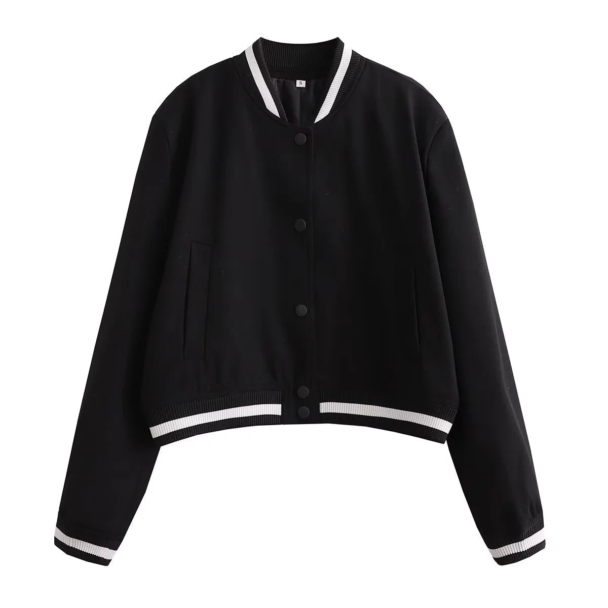 Damen Bomberjacke Kontraststrickbund Praktische Taschen