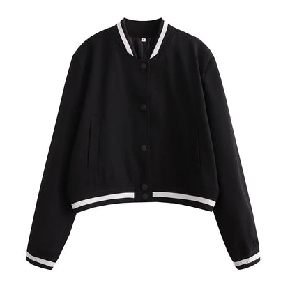 Damen Bomberjacke Kontraststrickbund Praktische Taschen