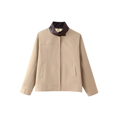 Damen Oversized Jacke kariert Innenfutter hoher Kragen