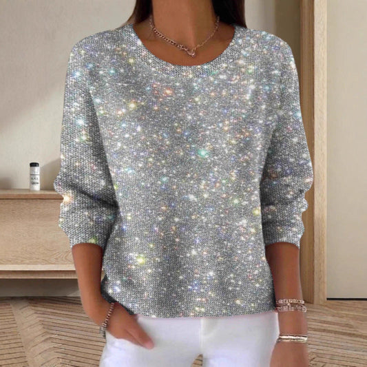 Damen Glitzerpullover Rundhals Lässiger Schnitt - Eveloria