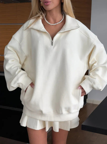 Damen Sweatshirt Kurzreißverschluss Weites Design Eveloria