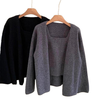 Damen Strickjacke Offen Lässiger Schnitt V-Ausschnitt Eveloria