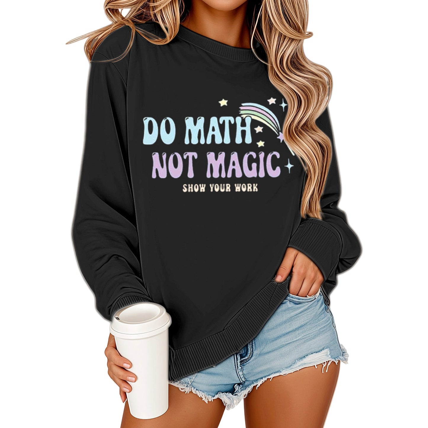 Damen Sweatshirt Mathematikdruck Lässig Grau Eveloria