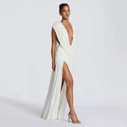 Damen Wickelkleid mit V-Ausschnitt und Raffung Eveloria