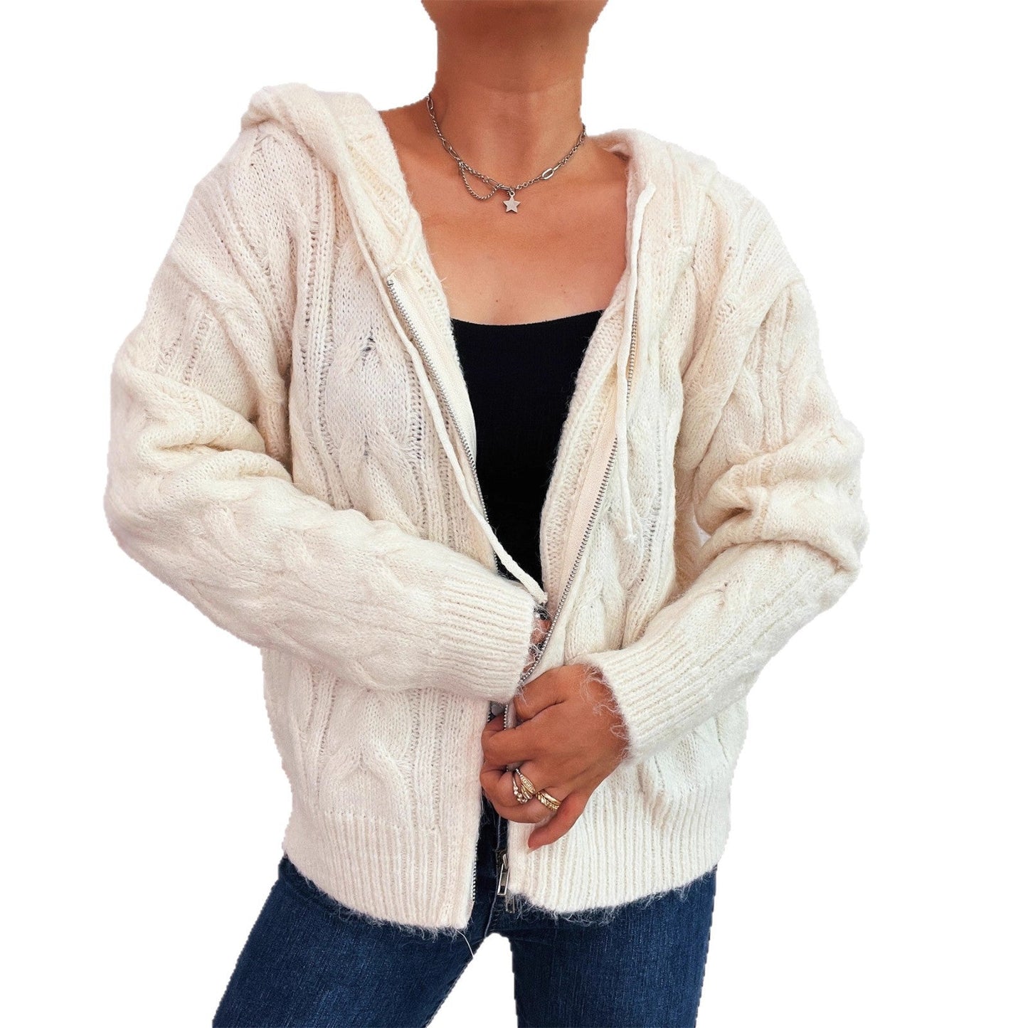 Damen Zip-Hoodie Gestreift Weich Kapuze Eveloria