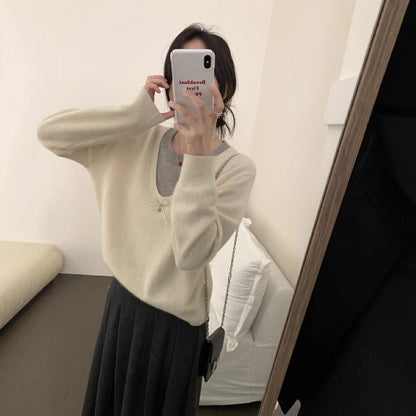 Damen Pullover V-Ausschnitt Schleifenapplikation Elegantes Design