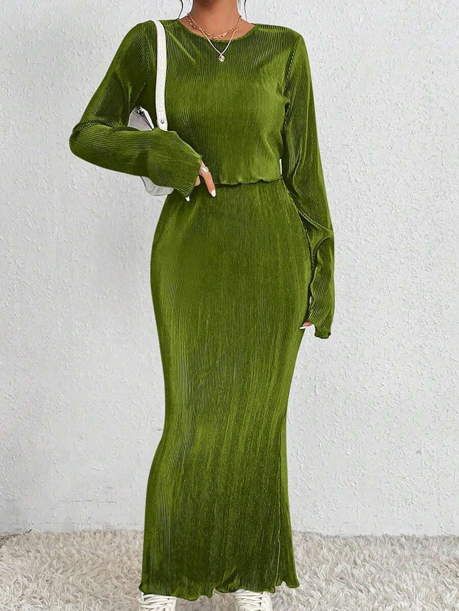 Damen Maxikleid Langärmlig Figurbetont Eveloria