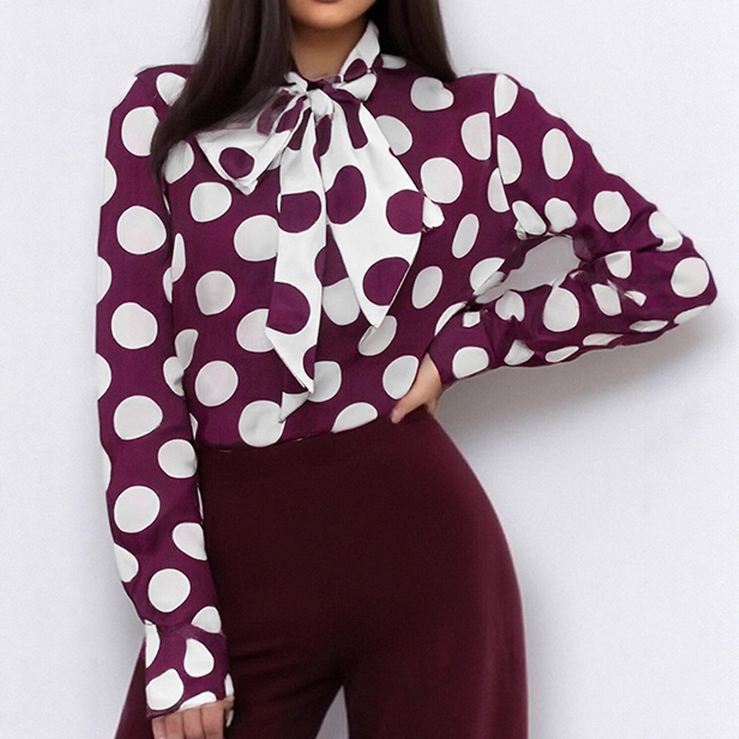 Damen Bluse Schleifenkragen Punktemuster Eveloria - Eveloria