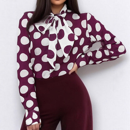 Damen Bluse Schleifenkragen Punktemuster Eveloria - Eveloria