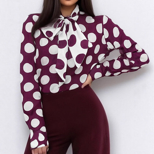 Damen Bluse Schleifenkragen Punktemuster Eveloria - Eveloria