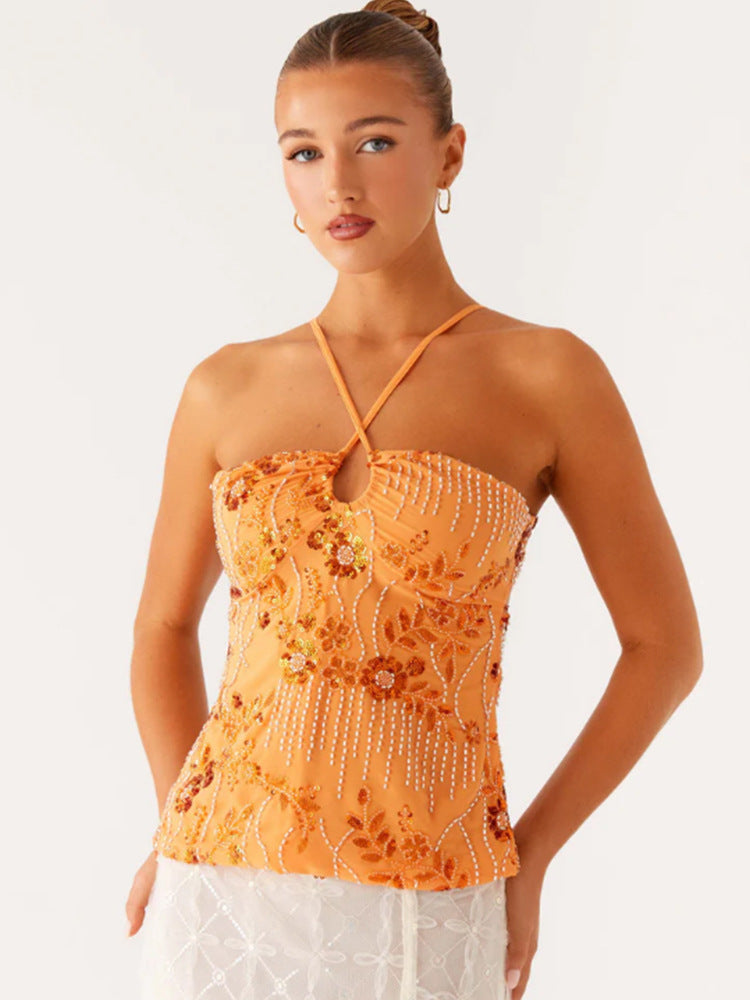 Damen Bustier-Oberteil Glitzernd Floralmuster Mit Applikationen