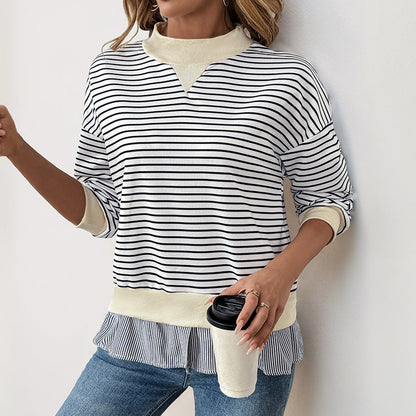 Damen Sweatshirt Asymmetrisches Streifenmuster Rüschenabschluss