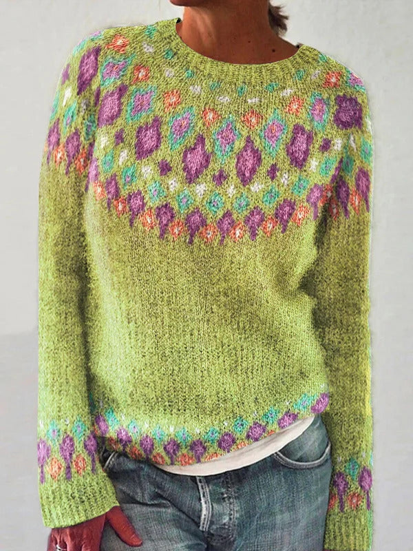 Damen Strickpullover Lebhaftes Muster Komfortabler Schnitt Eveloria