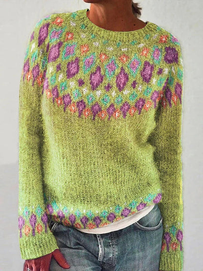 Damen Strickpullover Lebhaftes Muster Komfortabler Schnitt Eveloria